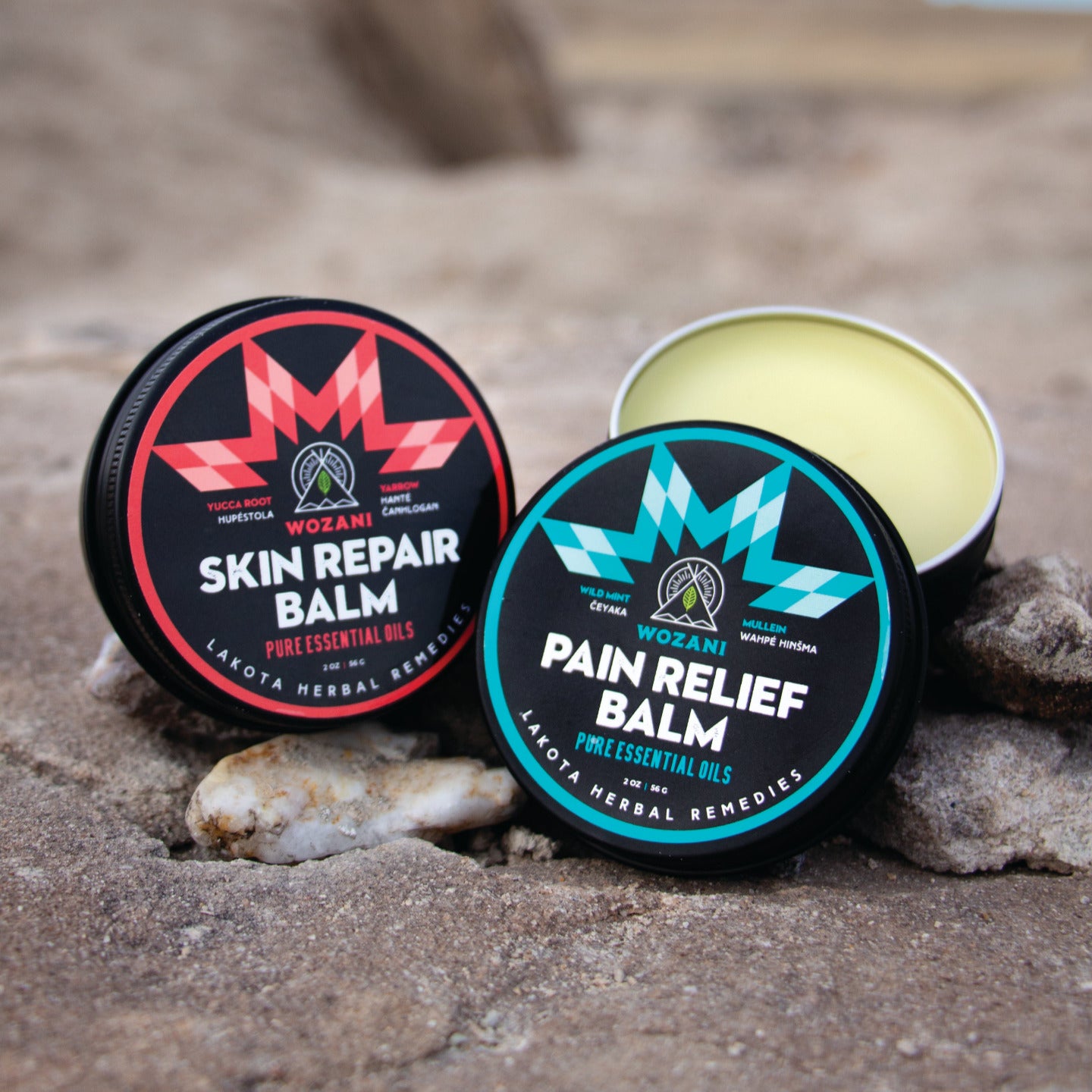 Two of Wozani's best selling herbal balms for pain and relief from skin ailments