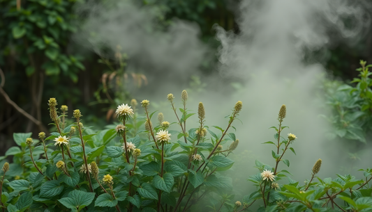 steam with medicinal plants in background