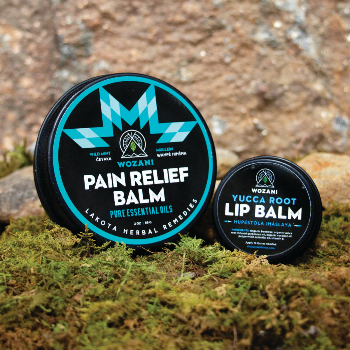 Natural pain relief herbal balm and yucca root lip balm bundle
